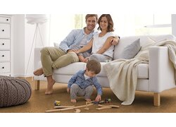 Frau, Mann, Kind, Familie, Bodenbelag, spielen, Sofa