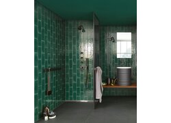 Grüne Fliesen, moderne Dusche
