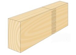 Illustrierte Holzleiste mit keilgezinkter Verbindung.