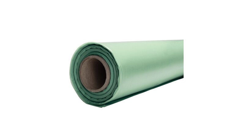 Grüne PE-Dampfbremsfolie auf einer Rolle für Bodenverlegung.