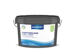  2,5-Liter-Eimer der Marke "Swingcolor" mit der Beschriftung "Haftgrund Innen/Außen", weiße Farbe
