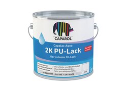 Capalac Aqua 2K PU-Lack, hinten verpackt in Dose, vorne verpackt in stehender Flasche