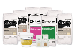 Claytec Lehmbaustoffe: Putze, Mörtel, Spachtel, Proben.