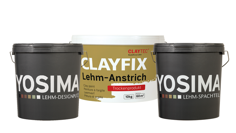 YOSIMA Lehmputz, Spachtel & Clayfix Anstrich Dosen