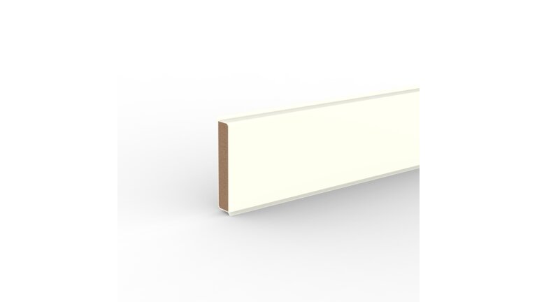 Weiße Sockelleiste mit MDF-Kern in schlichtem, modernem Design.