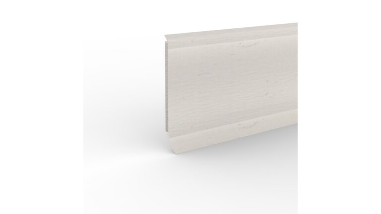 MDF-Hohlkehlleiste in weißer Holzoptik für harmonische Wandabschlüsse.