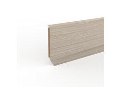 MDF-Hohlkehlleiste in grauer Eichenoptik für moderne Bodenabschlüsse.