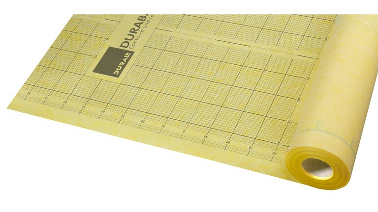 Eine gelbe teils ausgerollte DURABASE ET-S Abdichtungsbahn