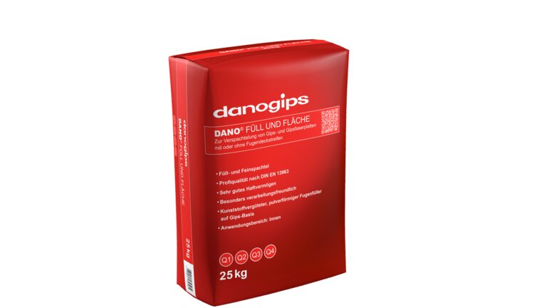 Roter Sack Danogips Füll und Fläche, 25 kg.