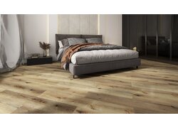 Boden in einem modernen Schlafzimmer, warmes Holz.