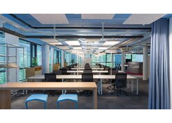 UNICEM Oeko A2 als schallabsorbierende Platten vereinzelt an der Decke verteilt um im großen Aufenthaltsraum Ruhe rein zu bringen