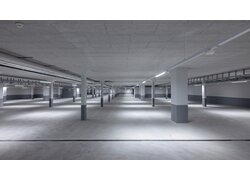 UNITEX SW als Deckenplatten in einer hellen und großen Tiefgarage