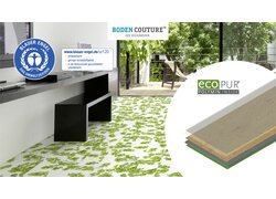 Heller Raum mit grün gemustertem Designboden.