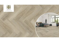 Heller Fischgrätboden in modernem Schlafzimmer.