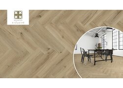 Heller Fischgrätboden in modernem Essbereich.