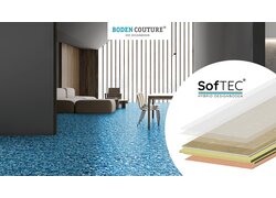 Modernes Interieur mit blauem Designboden.