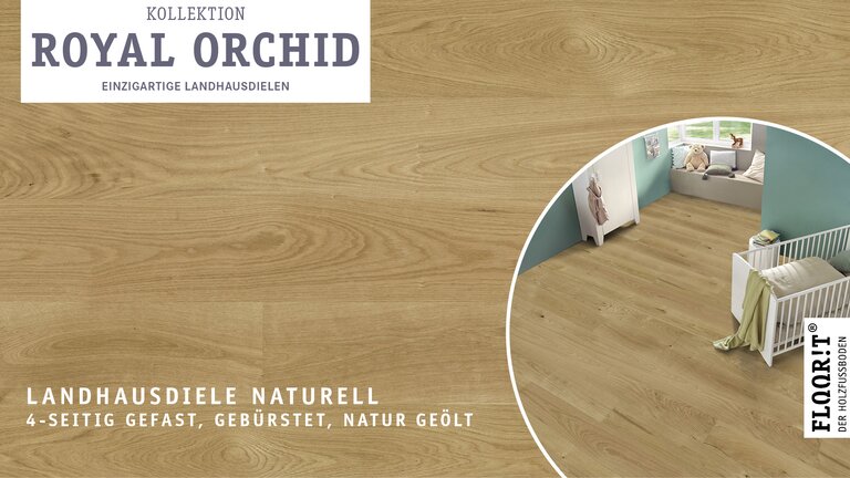 Landhausdiele Naturell, 4-seitig gefast, gebürstet, natur geölt.