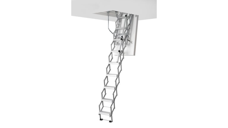 Ausgeklappte Scherentreppe aus Aluminium