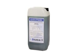 Kunststoffkanister mit einer dunkel gefärbten Flüssigkeit. Das Etikett trägt die Aufschrift "GLASS DYNAMIC" von der Firma "GLASS AG" und gibt einen Inhalt von 25 kg an.