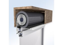 Ansicht eines Rollladenkastens mit Rollladen.