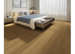 Der Boden H&S Floor Sarl in einem Schlafzimmer. Das Vinyl hat eine wärmende Holzoptik