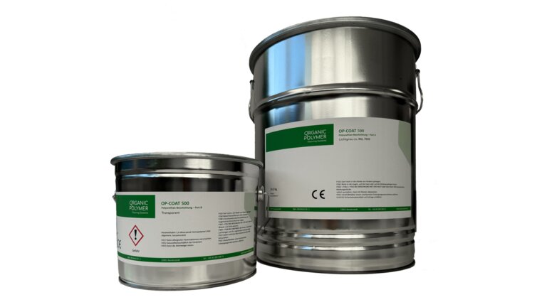 Zwei Metalleimer mit der OP-COAT 500 Polyurethan-Beschichtung