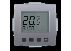 Digitales Raumthermostat in Silber mit LCD-Display.