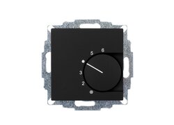 Schwarzes analoges Raumthermostat für Unterputz-Montage.