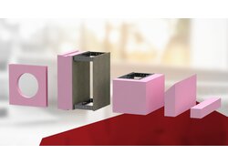 Verschiedene rekord Holzmann Thermo Sonderschalungen mit pinkfarbener Dämmung, Kastenform und runder Aussparung