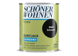 750 ml-Dose glänzender Buntlack im Farbton 9900 schwarz, der Marke "Schöner Wohnen", geeignet für Holz, Metall und Kunststoff, 2in1 - Lack und Grundierung