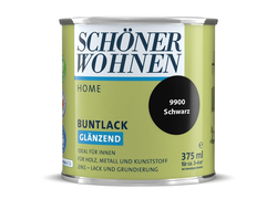 375 ml-Dose glänzender Buntlack im Farbton 9900 schwarz, der Marke "Schöner Wohnen", geeignet für Holz, Metall und Kunststoff, 2in1 - Lack und Grundierung