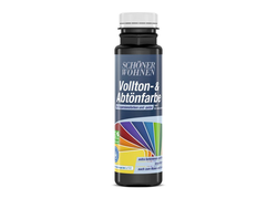 Schwarze Flasche Vollton- & Abtönfarbe von Schöner Wohnen, für Dispersionsfarben und Putz, matt und für den Innen- sowie Außenbereich geeignet.