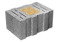 Ein Isolierbaustein aus Leichtbeton mit Dämmstoffkern.