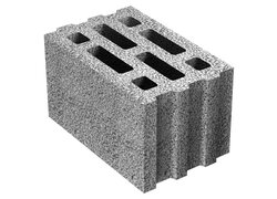 Grauer Hohlblockstein aus Leichtbeton mit Luftkammern.