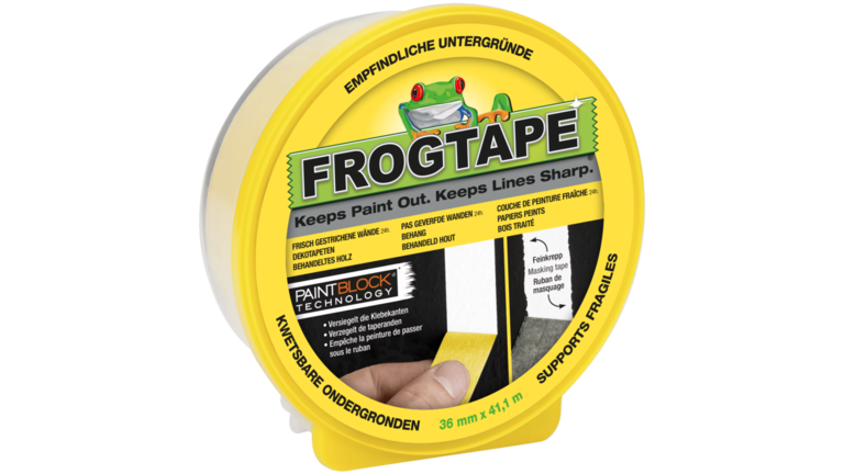 Gelbes Frogtape Malerband mit PaintBlock-Technologie.