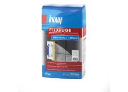 Knauf Flexfuge, 10 kg, für Fugenbreiten von 1–20 mm, weiß, wasserabweisend.