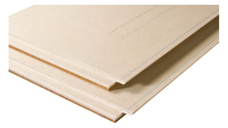 Beige Gipsfaserplatten mit Nut-und-Feder.