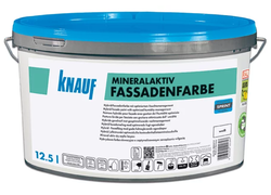 Knauf Mineralaktiv Fassadenfarbe in Eimer, weiß.