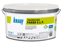 Knauf Raumklima Farbe in Eimer, weiß.