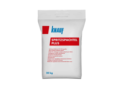 SPRITZSPACHTEL PLUS, im weißen Sack mit einem roten und blauen Etikett.