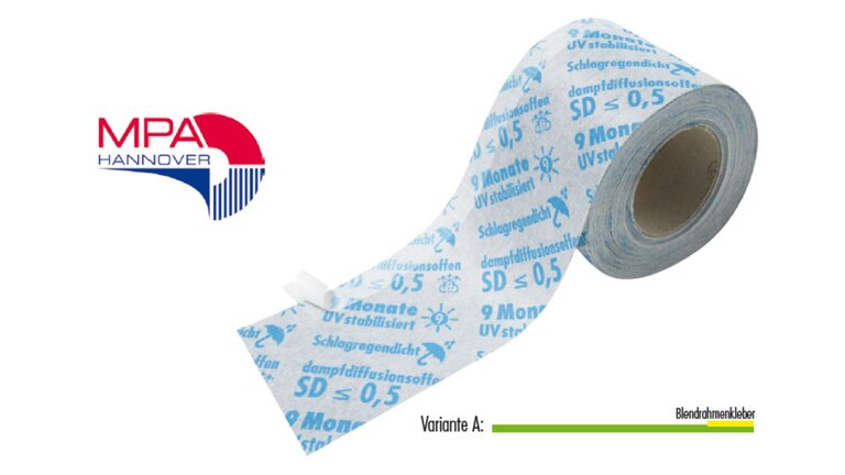Dampfdiffusionsdichtes Klebeband mit MPA Hannover-Logo.