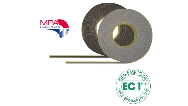 Dichtungsband mit MPA Hannover-Logo und EC1-Plus Emissionszertifikat.
