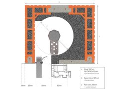 Schnittansicht eines LEDL-Isolier-Containers mit Rollraum und Maßen.