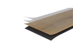 Explosionsdarstellung eines hellen Holzbodens mit sichtbar getrennten Materialschichten