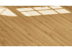 Verlegter Holzboden in heller Holzoptik mit lebendiger Maserung und gleichmäßigem Plankenbild