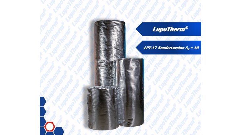 Vier Rollen LupoTherm Dämmfolie auf einem Hintergrund.