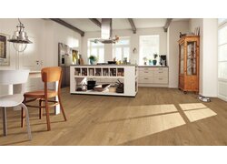 Eine helle Küche mit moderna Rigid-Vinyl in Holzoptik Eiche als Bodenbelag