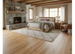 Schlafzimmer, beige, Bett, Kamin