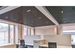 Helles Büro mit Hanfakustikplatte