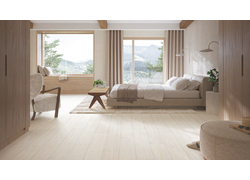 Raumszene, Bett. Bodenbelag, Modular one